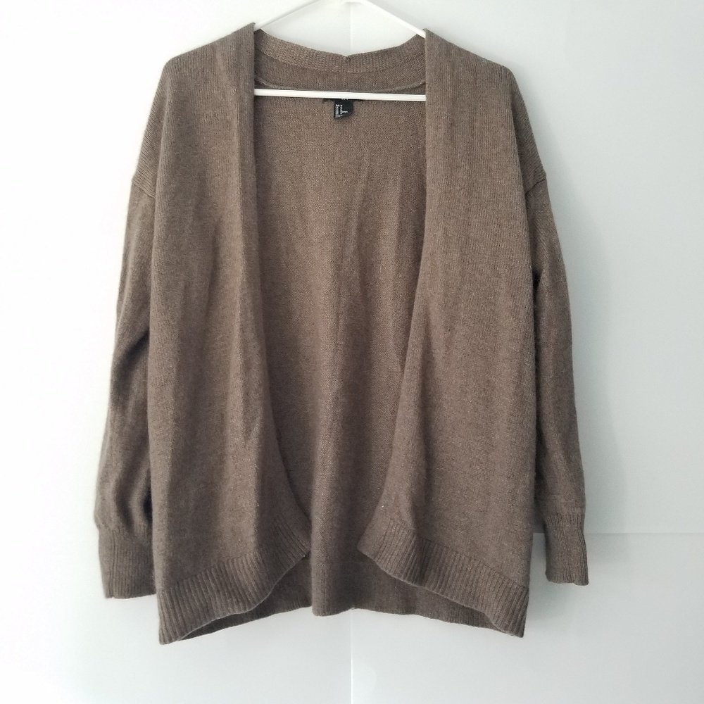 H&M Lightweight Fuzzy Brown Open Cardigan